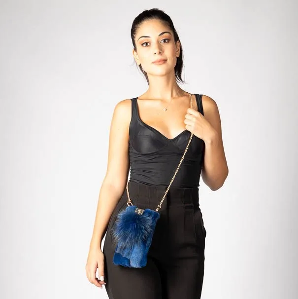 Royal Blue Fur Phone Bag