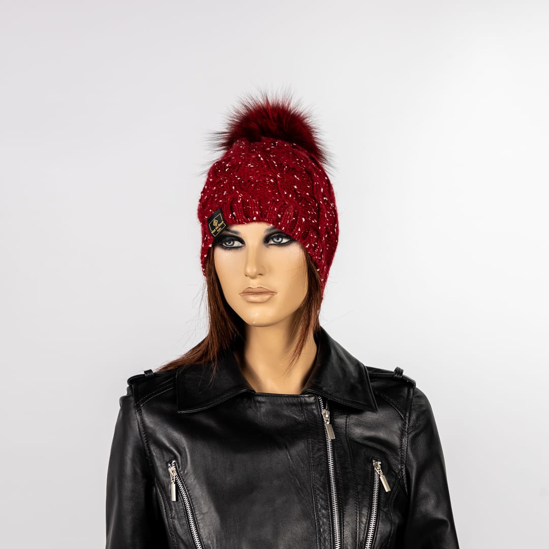 bordeaux spotted pompom beanie