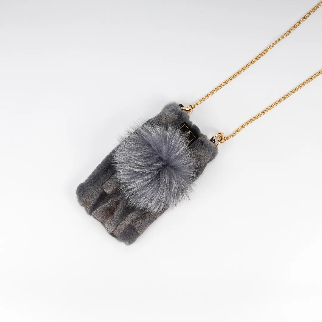 mid grey fur phone bag