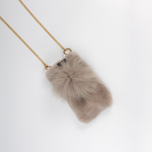 beige fur phone bag