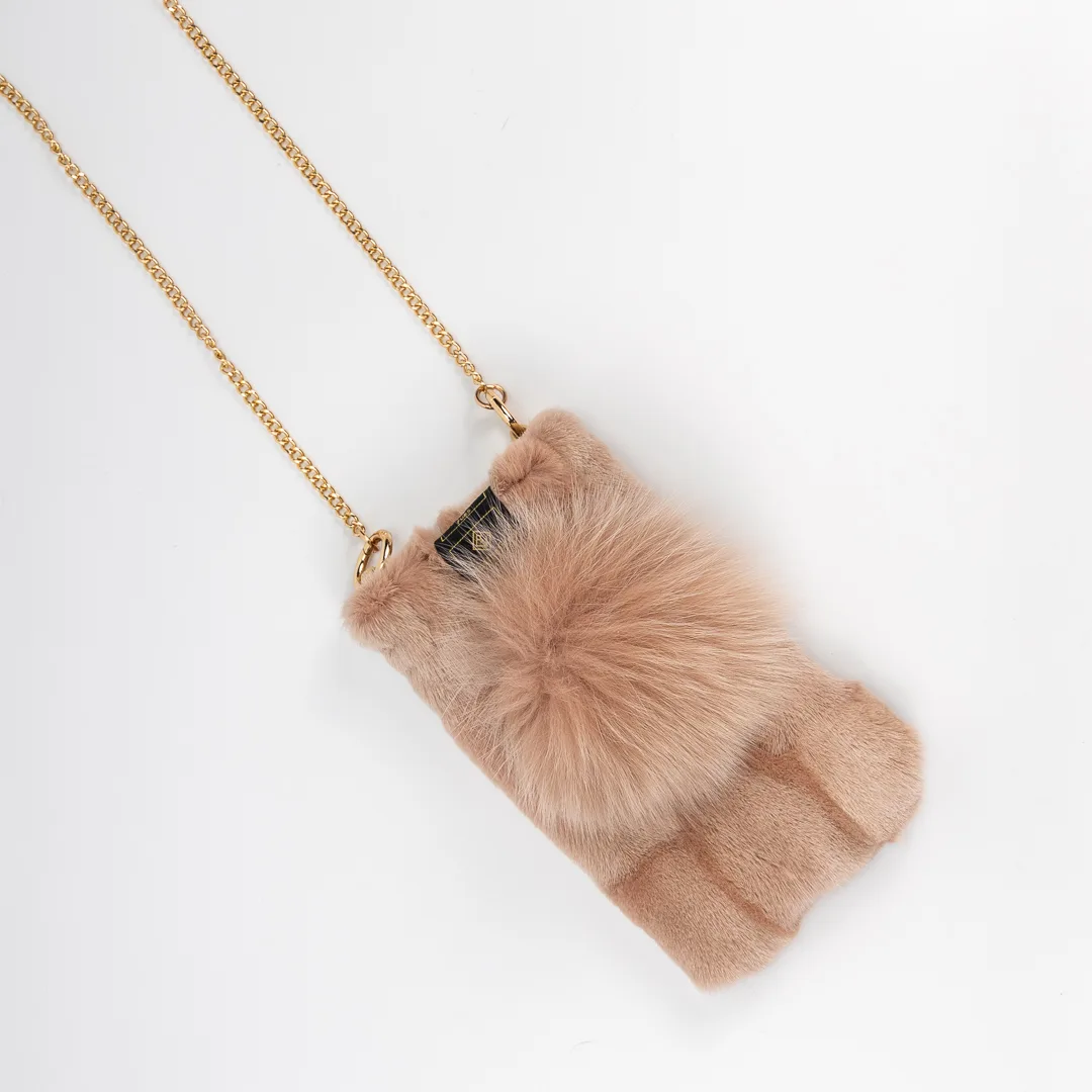 nude pink fur phone bag