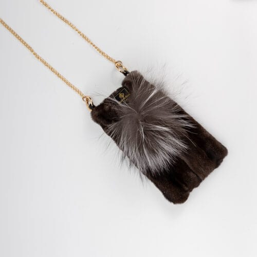 silver fox fur phone bag