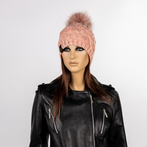 dusty pink spotted pompom beanie