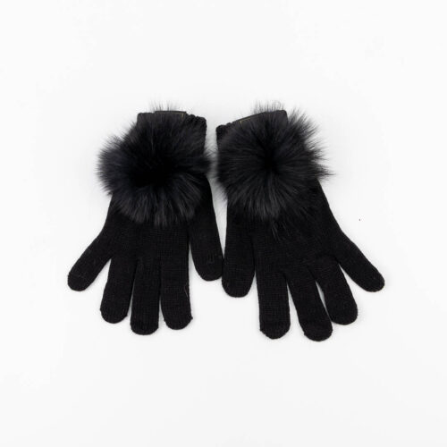 black pompom fur gloves