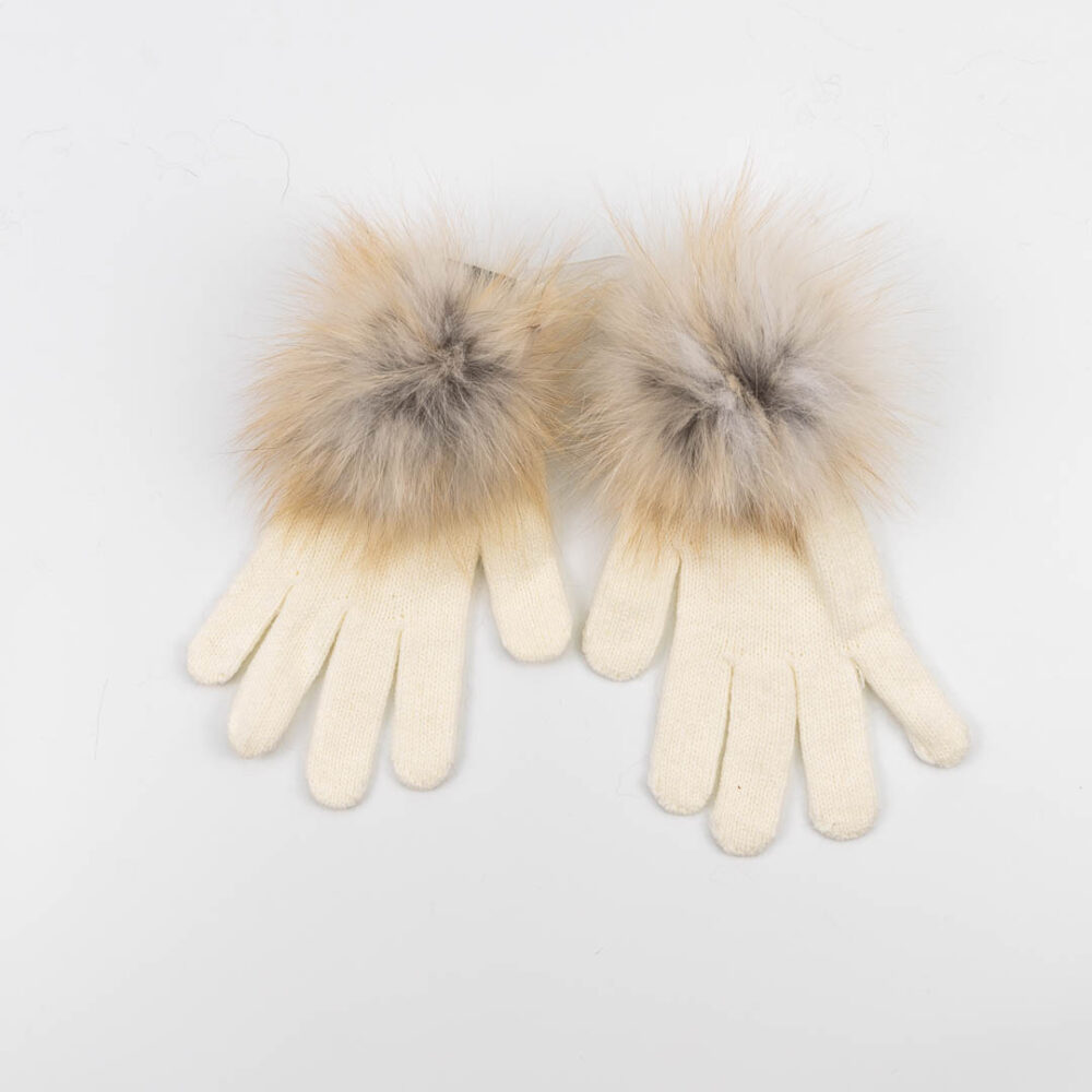 off white gloves with golden fox pompoms