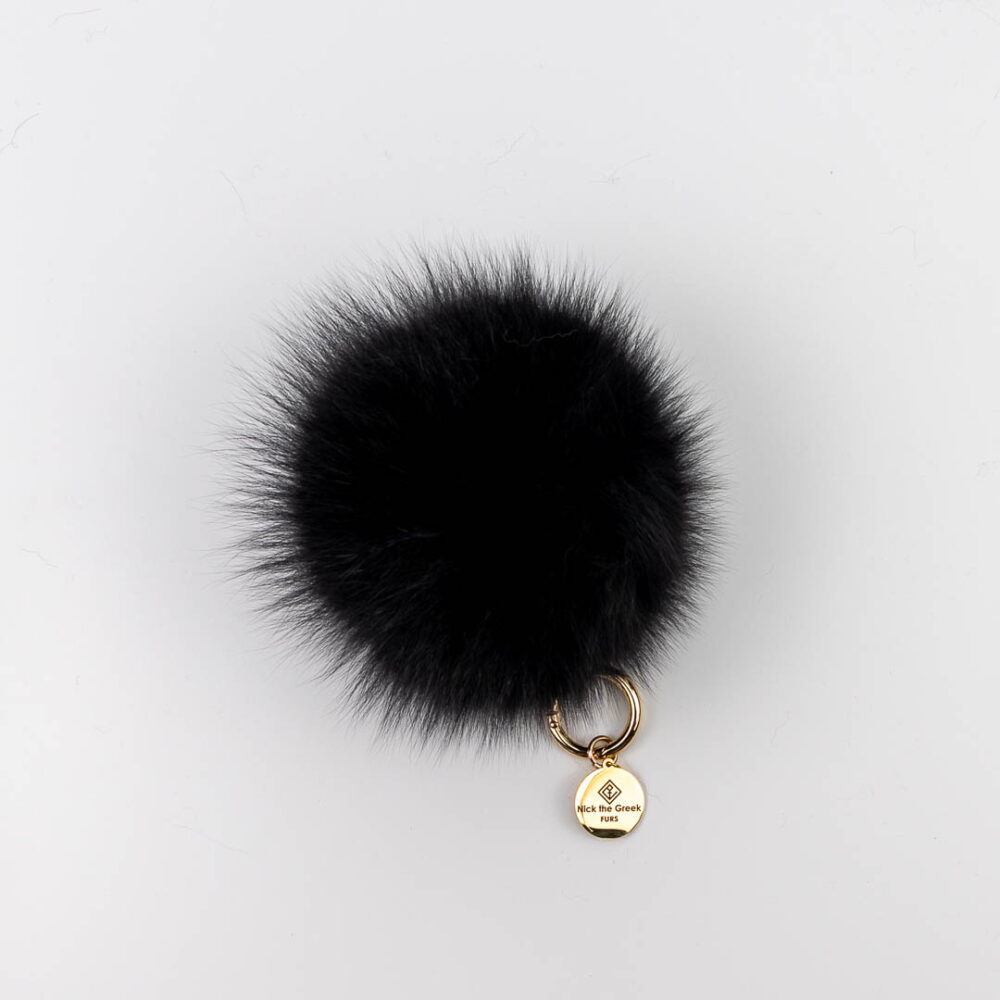 black pompom bag charm - keychain