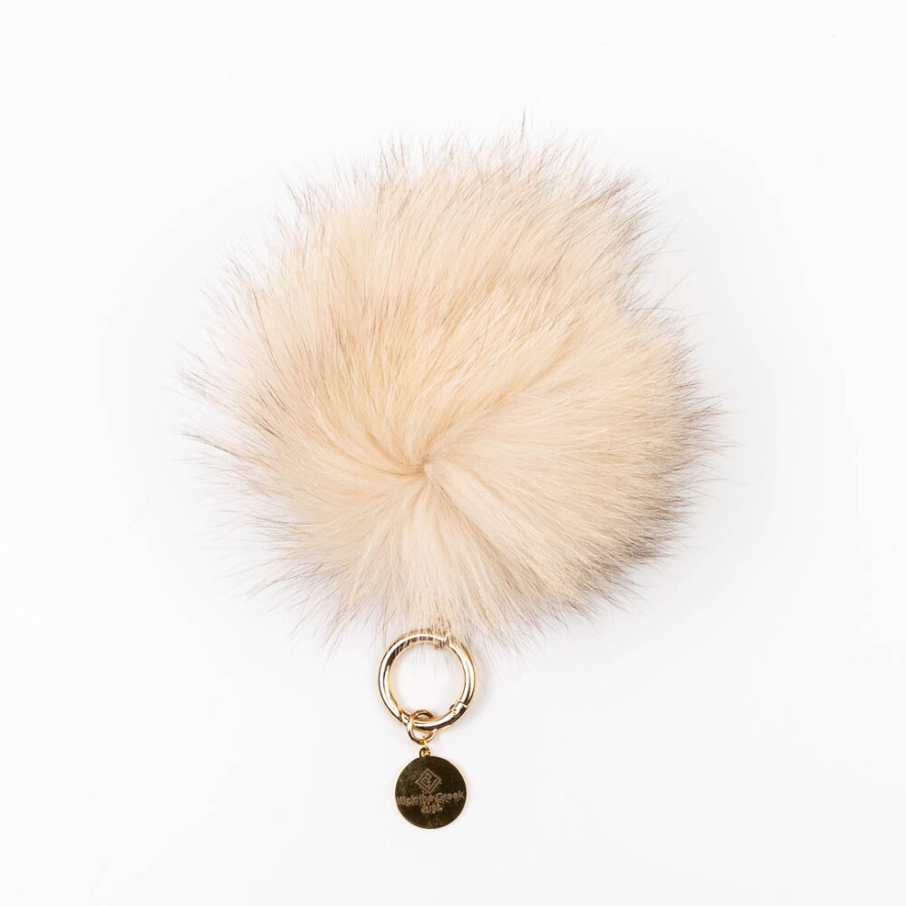 beige pompom fur bag charm - keychain
