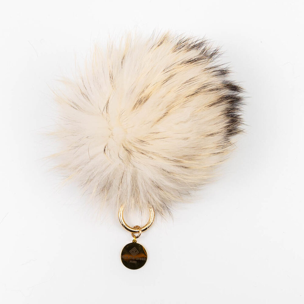 beige fin-raccoon pompom bag charm-keychain