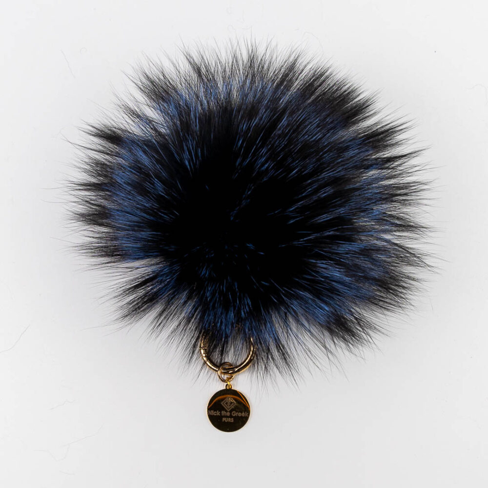 blue silver fox pompom bag charm-keychain