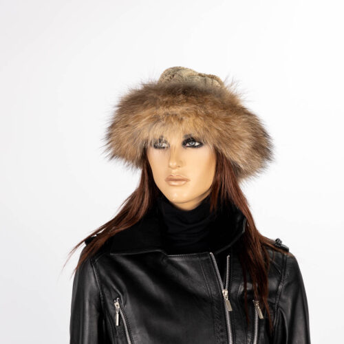beige knitted hat- krystal fox fur