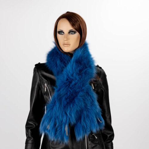 blue wrap fur scarf with fringes