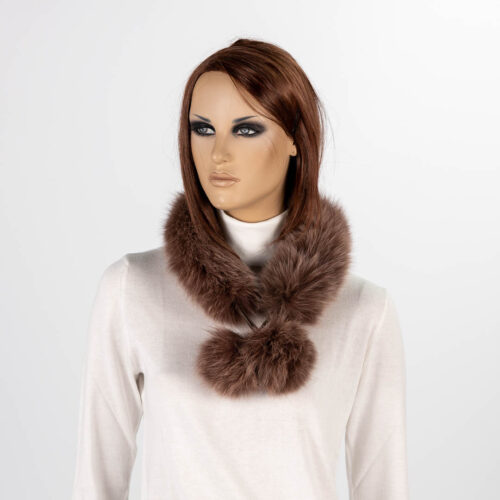 brown fur pompom scarf