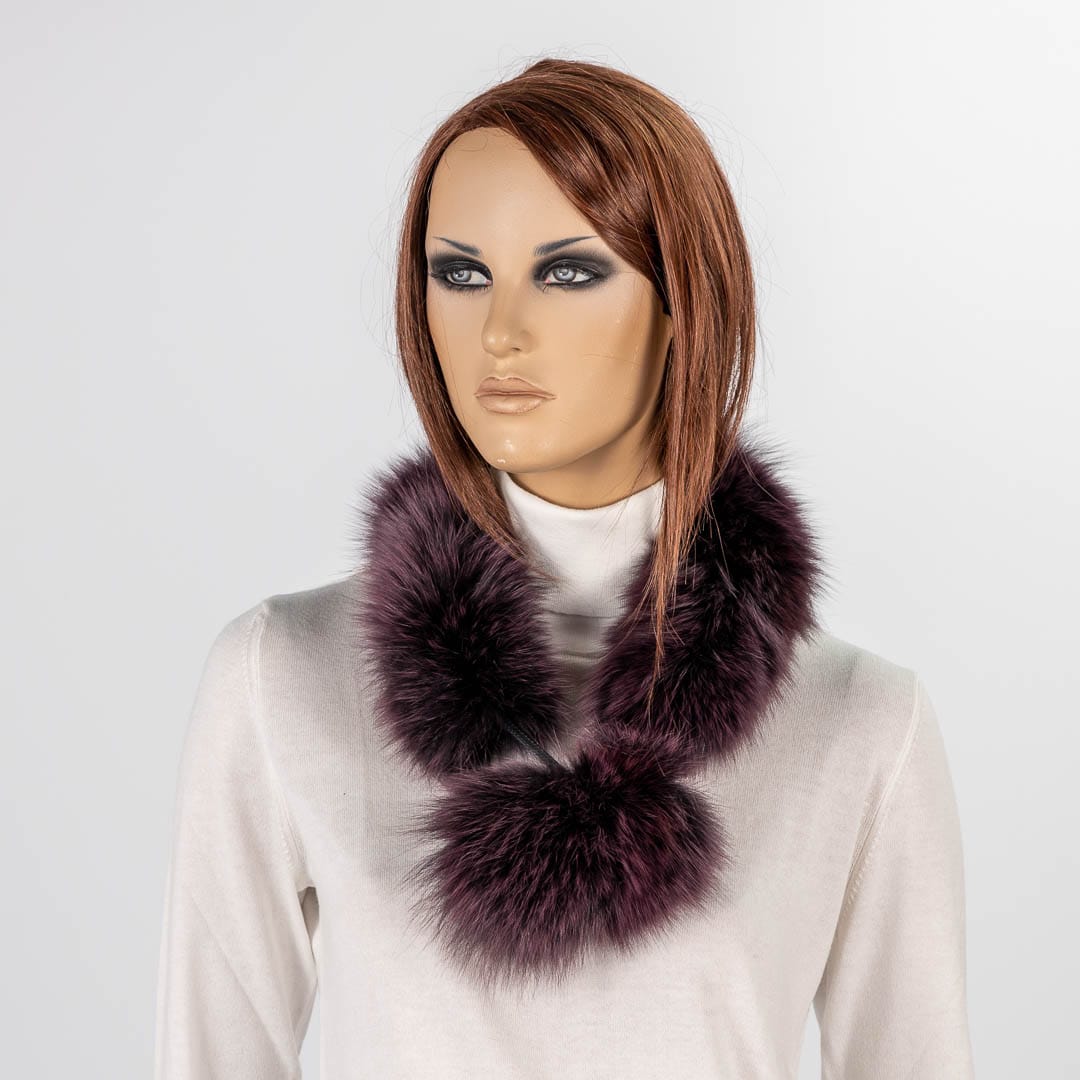 eggplant purple pompom fur scarf