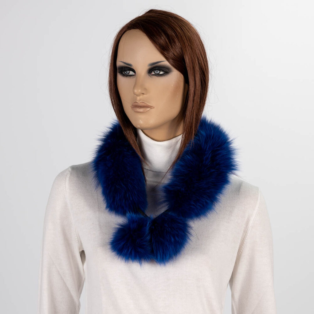 royal blue pompom fur scarf