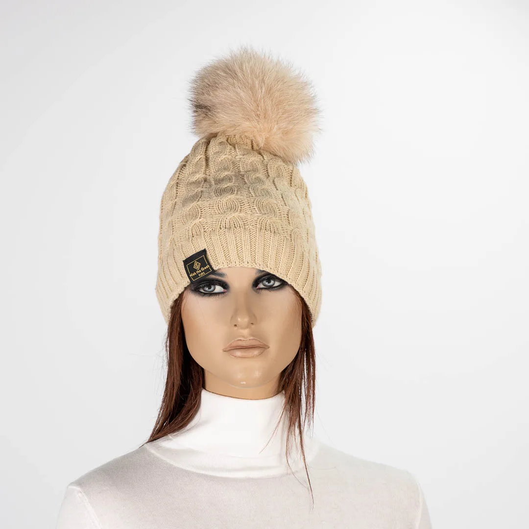 Beige pompom beanie