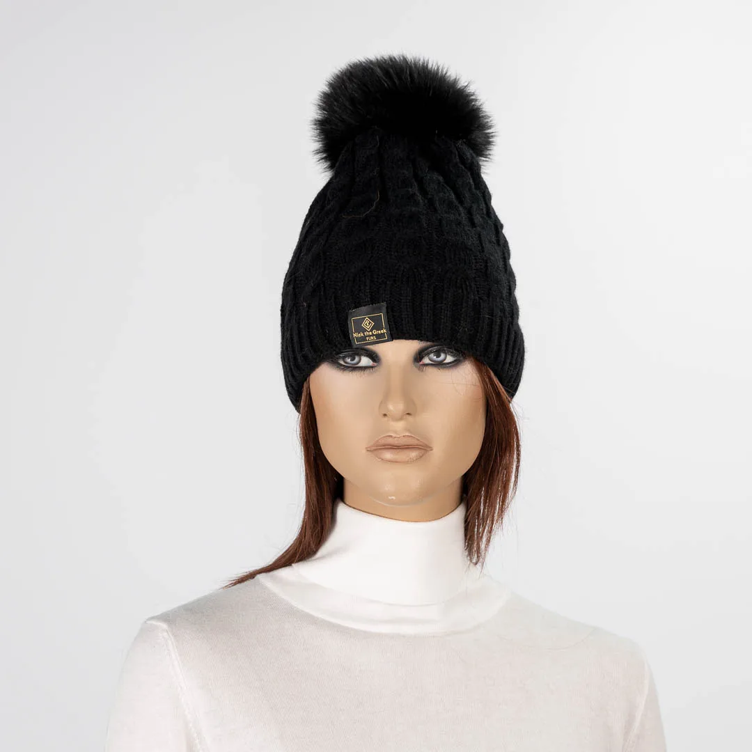 Black pompom beanie