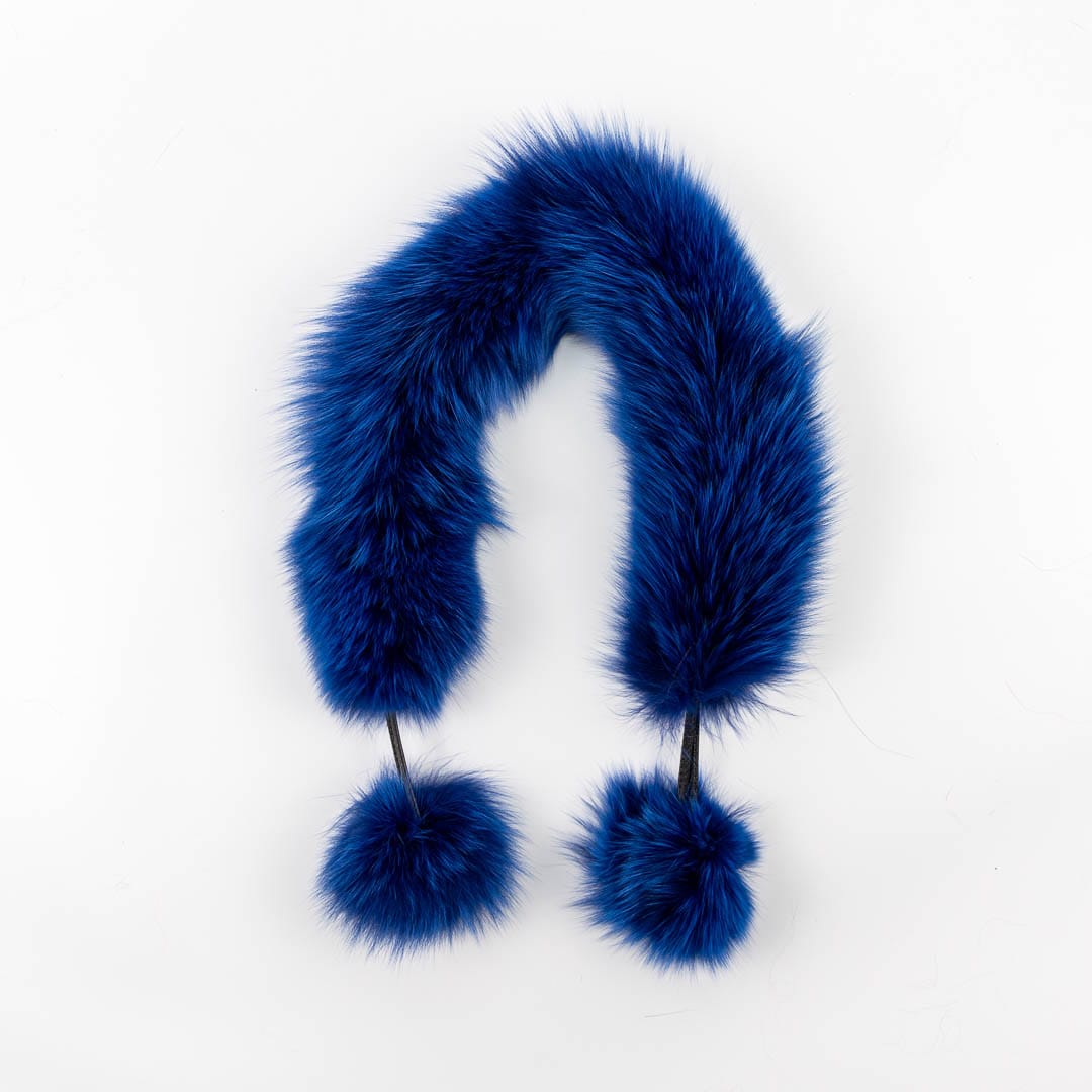 Royal Blue Fur Pompom Scarf Small - Image 2