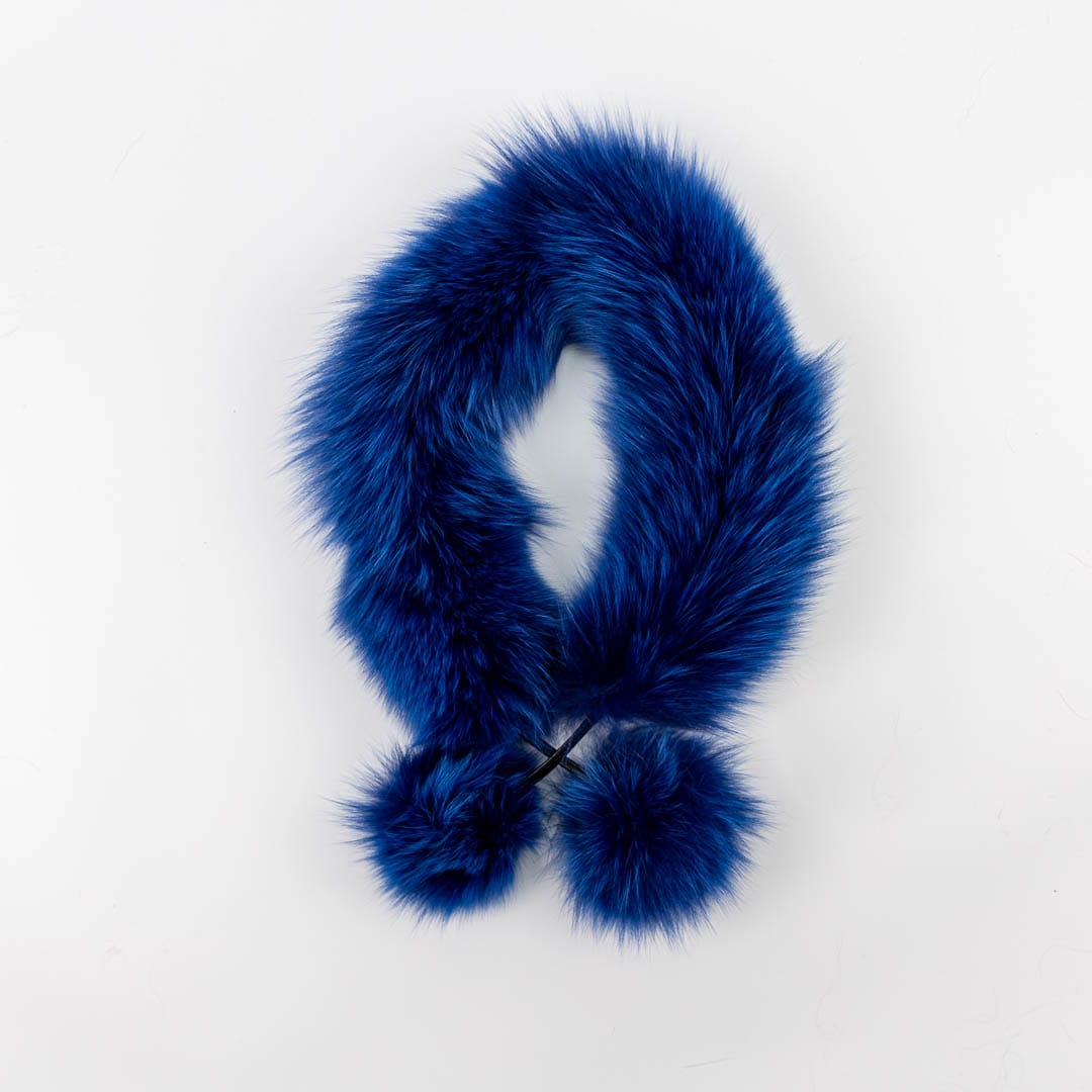 Royal Blue Fur Pompom Scarf Small - Image 3
