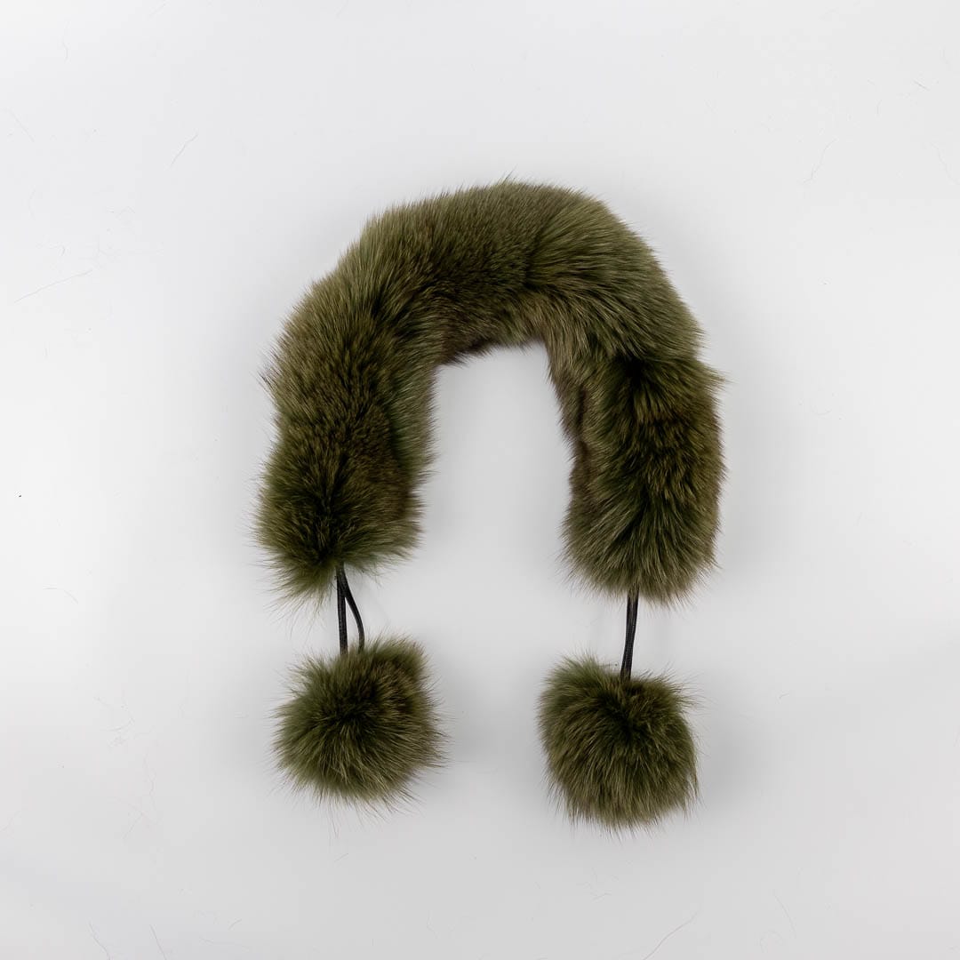 Green Khaki Fur Pompom Scarf Small - Image 2
