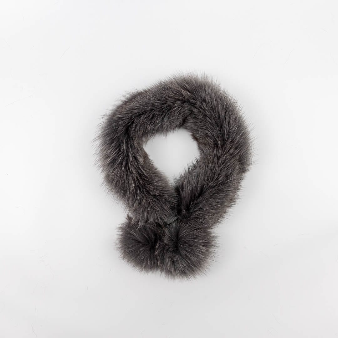 Mid Grey Fur Pompom Scarf Small - Image 2