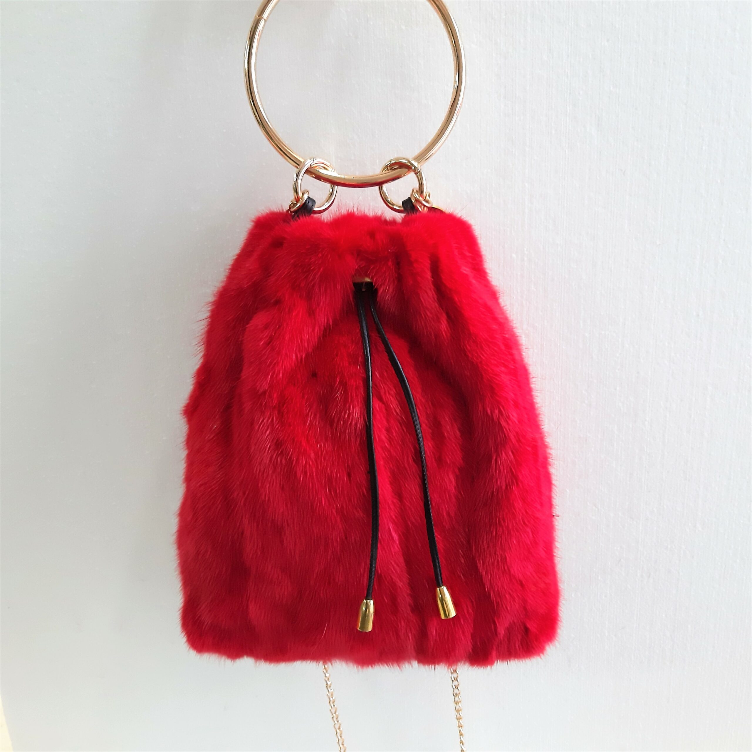 red mink fur pouch bag