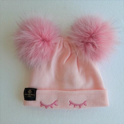 Light Pink Baby Double Pompom Beanie