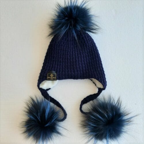 Blue Navy Baby Three Pompoms Beanie
