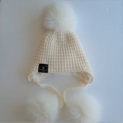 white 3 pompom fur beanie