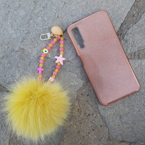 yellow and pink bagchram- phone strap