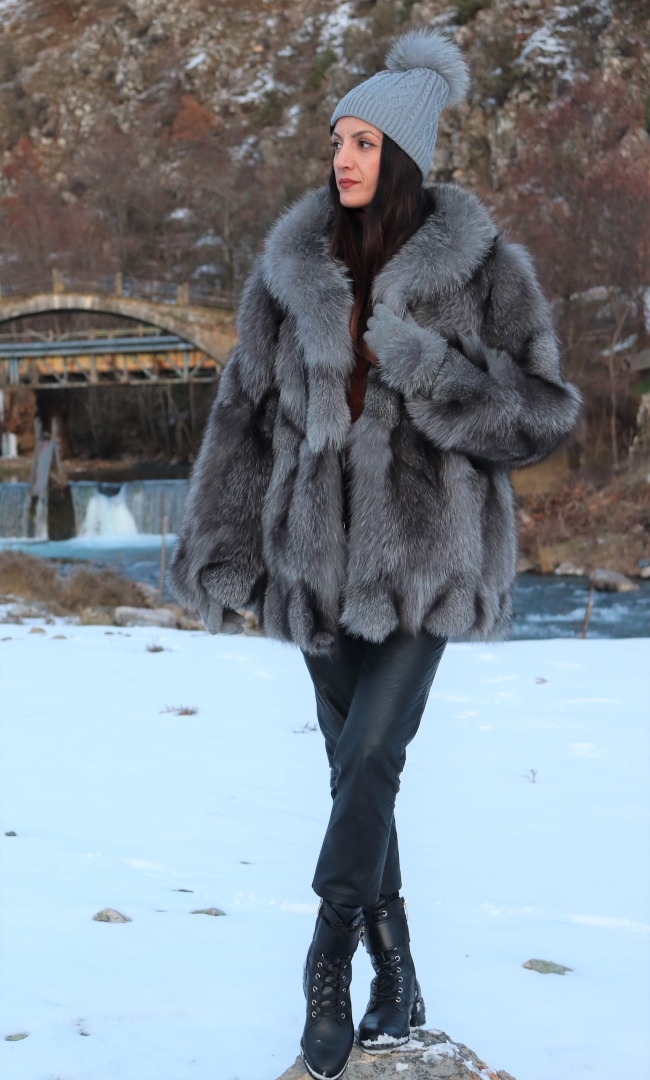 mid grey fur coat