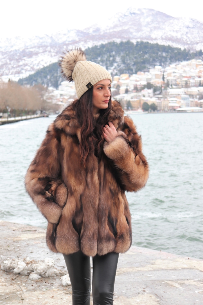 brown crystal fur coat