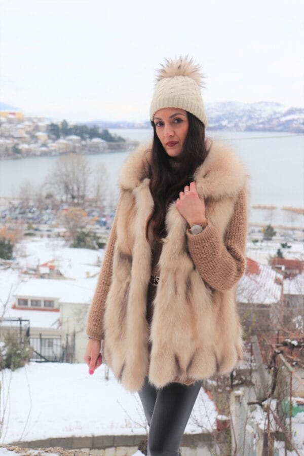 Beige Fox Fur Vest Helen Vest Nick the Greek Furs