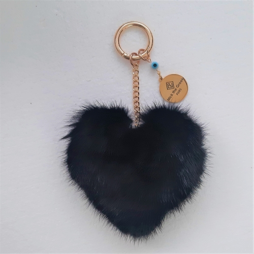 black fur heart bagcharm
