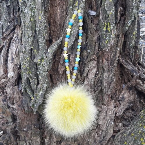 Yelllow Phone Strap with Fur Pompom
