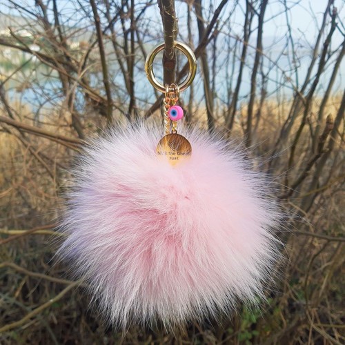 Light Pink Fox Fur Pompom Bag charm-Keychain