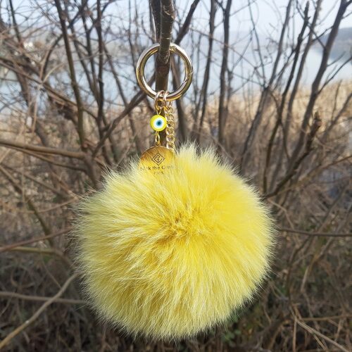 yellow fur pompom bagcharm- keychain