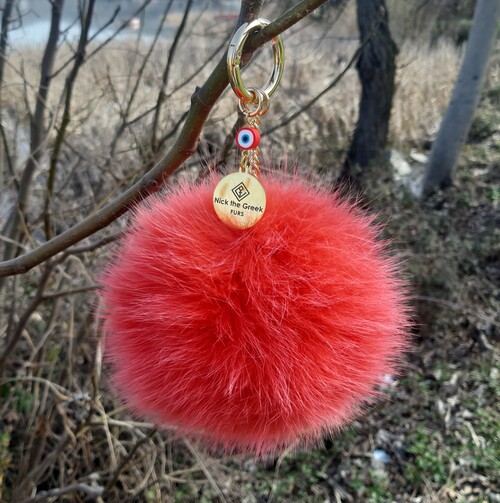 Red Fluo Fox Fur Pompom Bag charm-Keychain