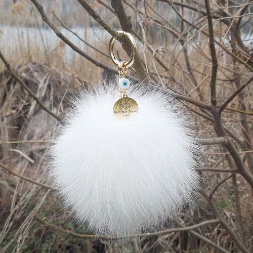 White Fox Fur Pompom Bag charm-Keychain