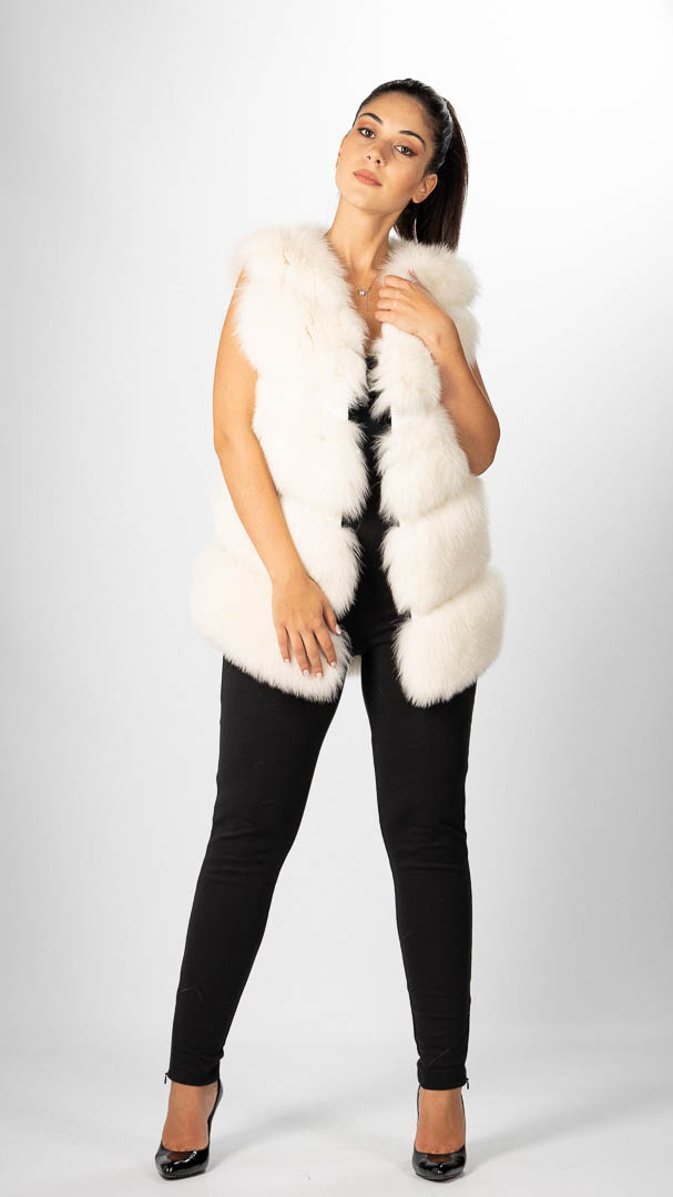 white diagonal fur vest