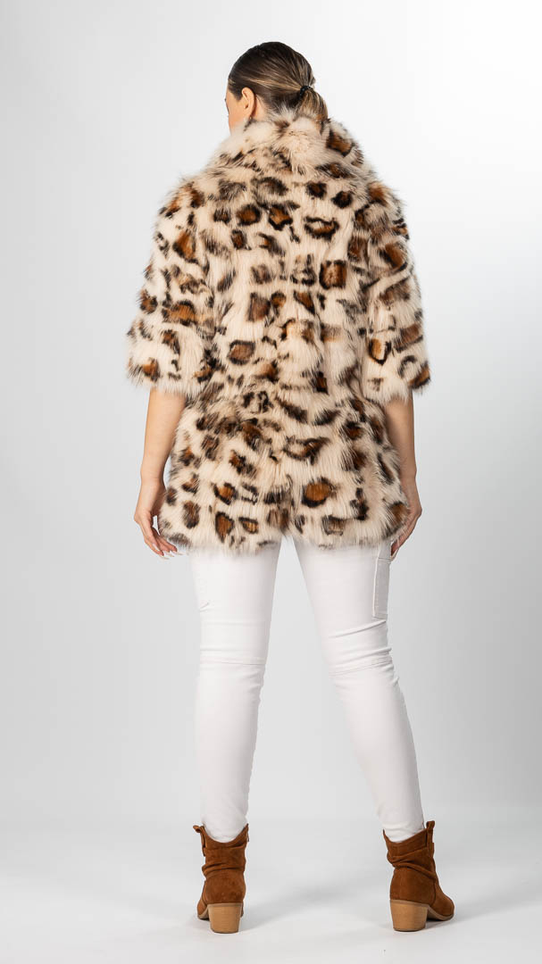 Animal Print Fox Fur Coat with 3/4 Sleeves- Helen PK 3/4 - Nick the