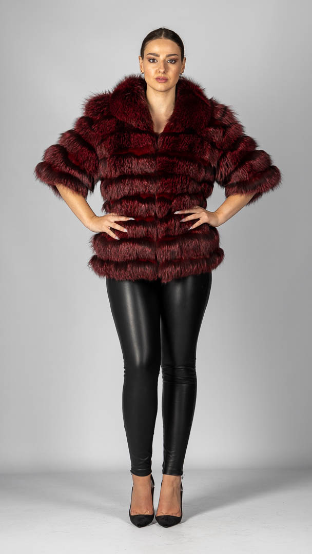 bordeaux fur coat 3/4 sleeves