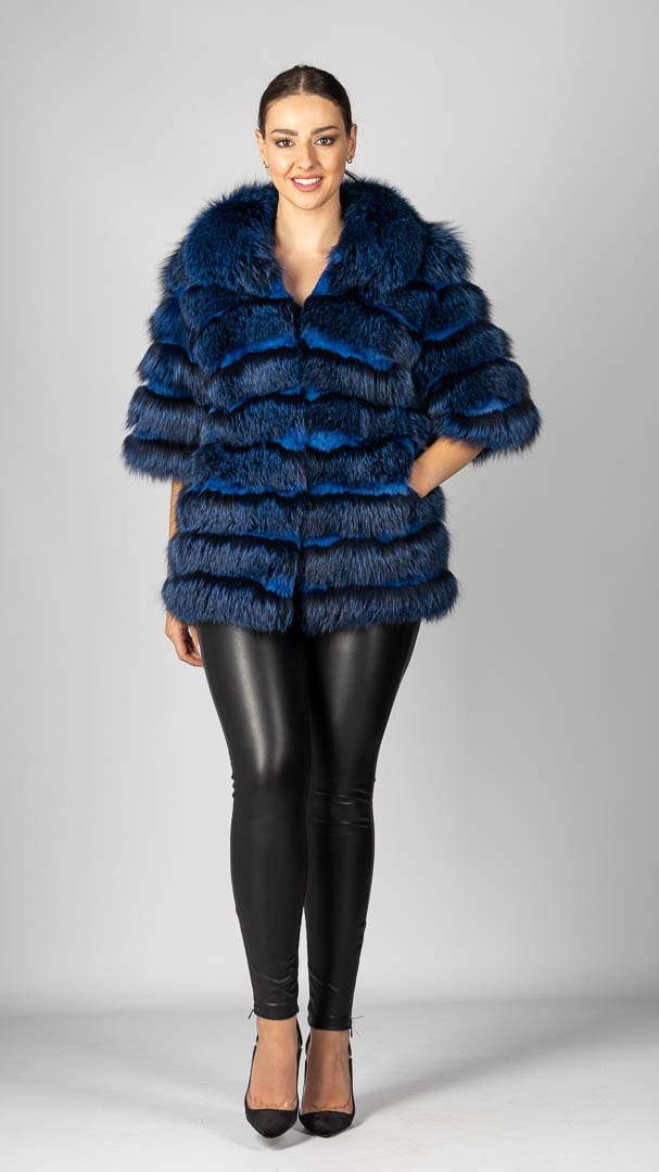 royal blue fur coat 3/4 sleeves