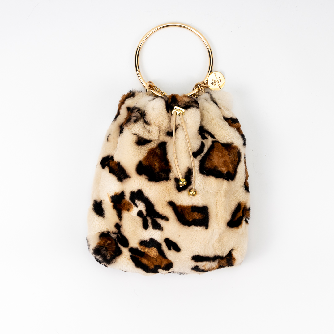 leopard print fur pouch bag