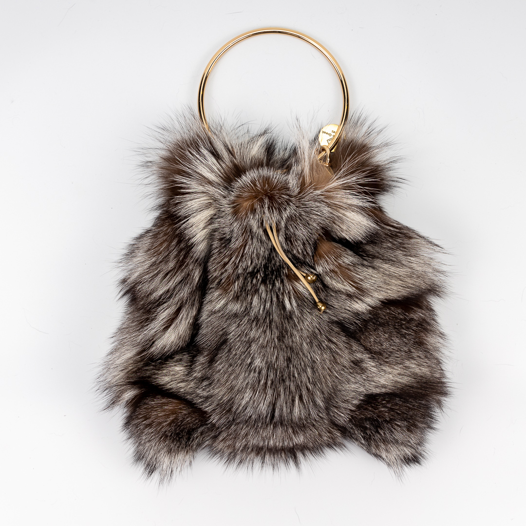 crystal fox fur pouch bag