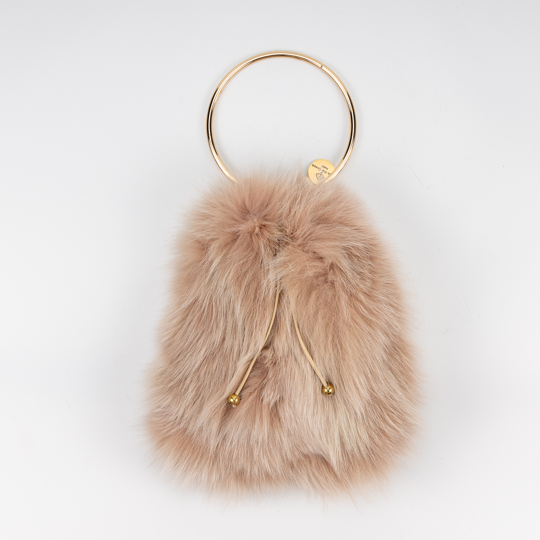 nude pink fur pouch bag