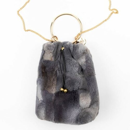 mid grey fur pouch bag