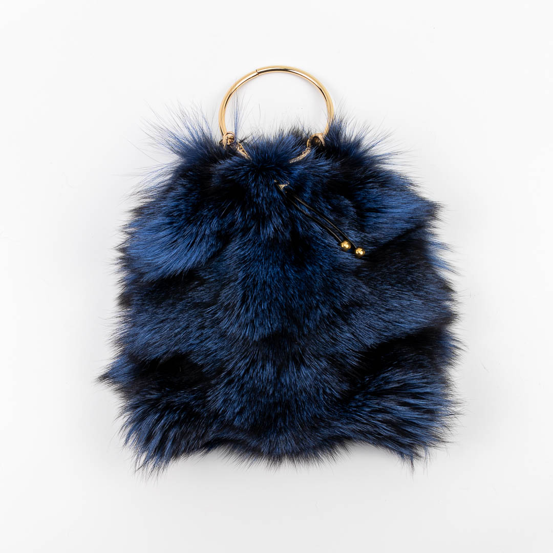 blue silver fox fur pouch bag