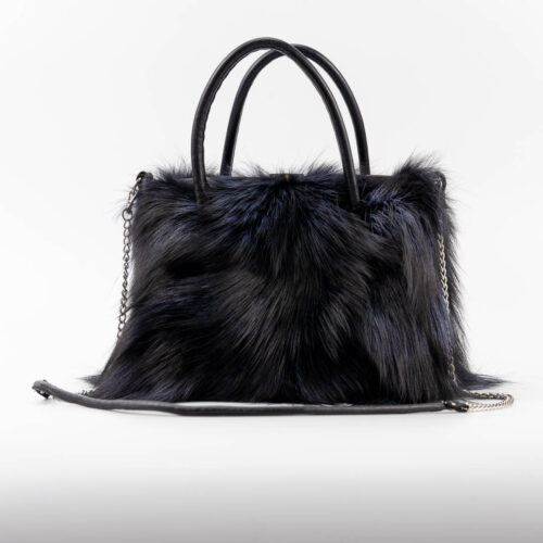 Blue Black Silver Fox Fur Midi Tote Bag