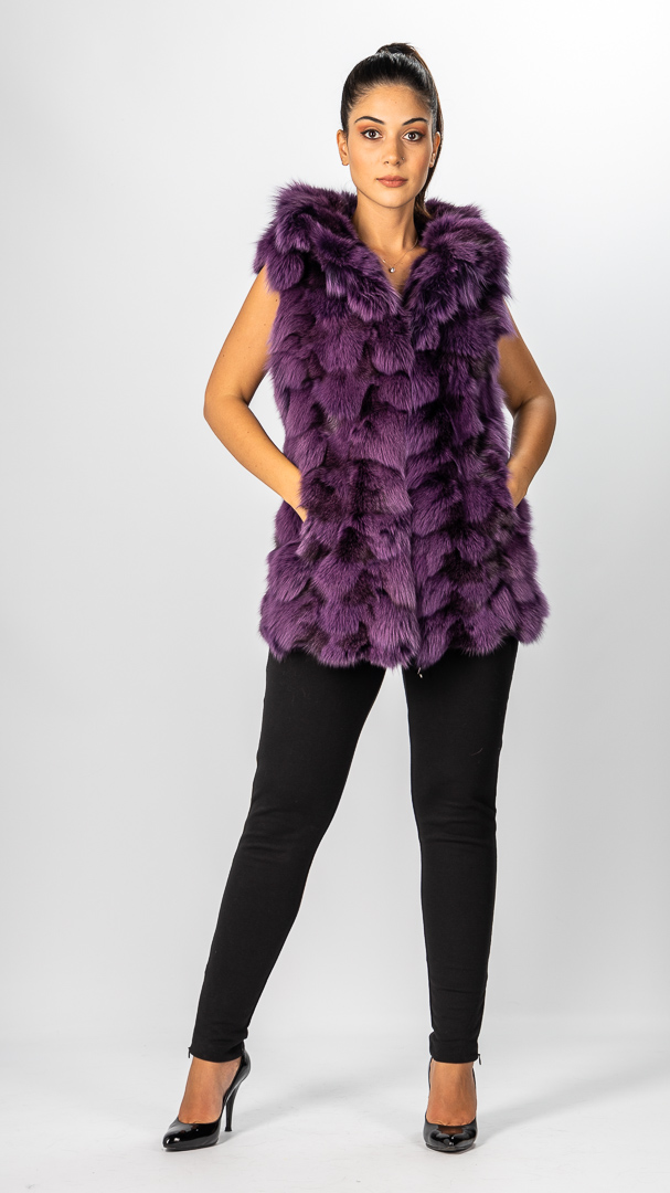 purple fur vest