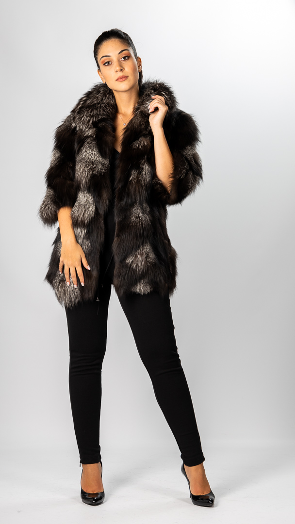 silver fox fur coat 3/4 sleeves